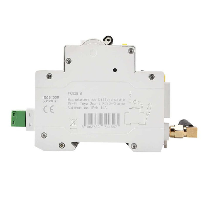 Interruttore Magnetotermico Differenziale Smart WIFI 1P+N 16A 230V/400V App TUYA Occupa 3 Moduli DIN