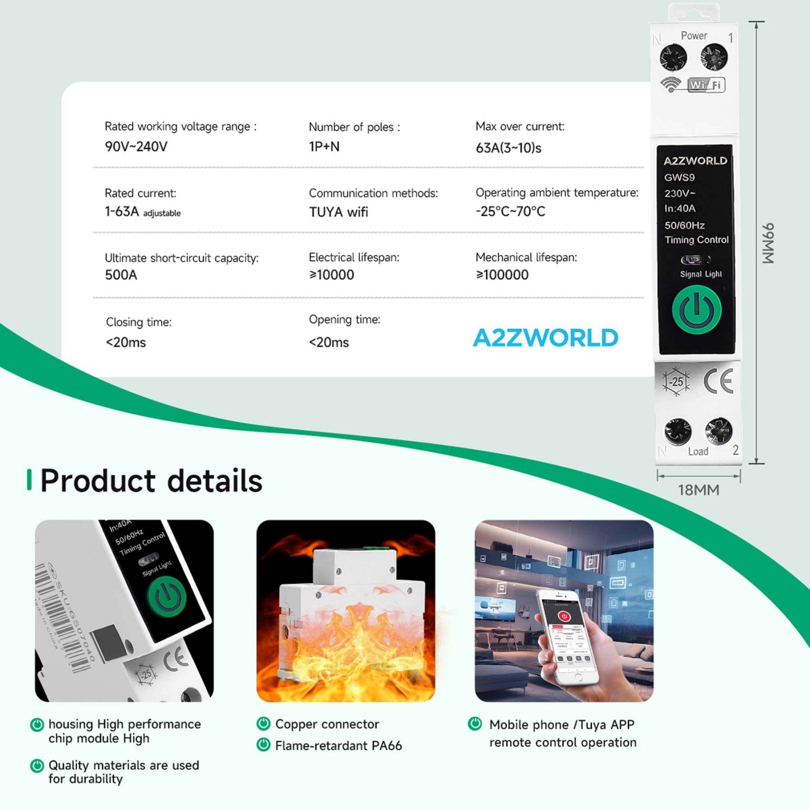 Interruttore WiFi Modulare 220V 40A, App Tuya Smart Life