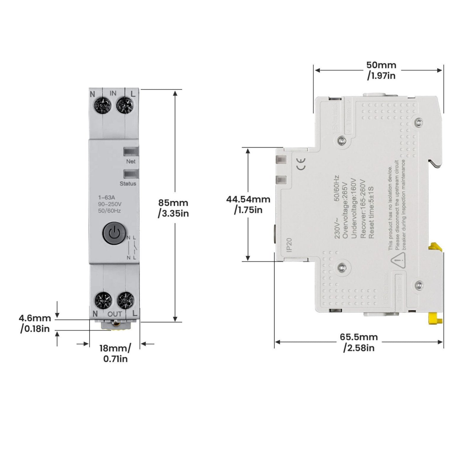 Interruttore WiFi Modulare 63A 220V, 1 Modulo DIN, Memoria, Controllo Remoto con App Tuya Smart Life, Monitoraggio Consumi in Tempo Reale, Compatibile Alexa e Google Home