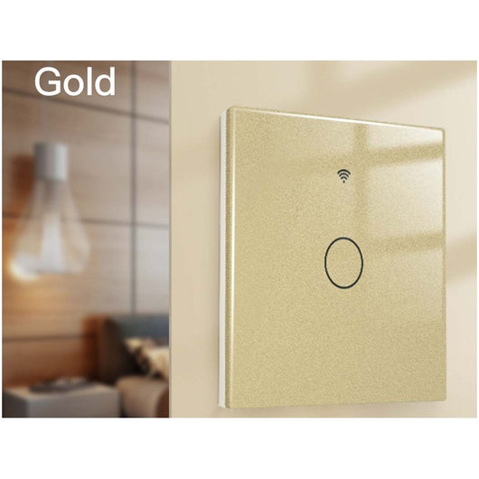 Interruttore Wifi Da Parete 86X86 Pannello Touch 1 Tasto Colore Oro WiFi + RF 433 Compatibile con Amazon Alexa e Google Home
