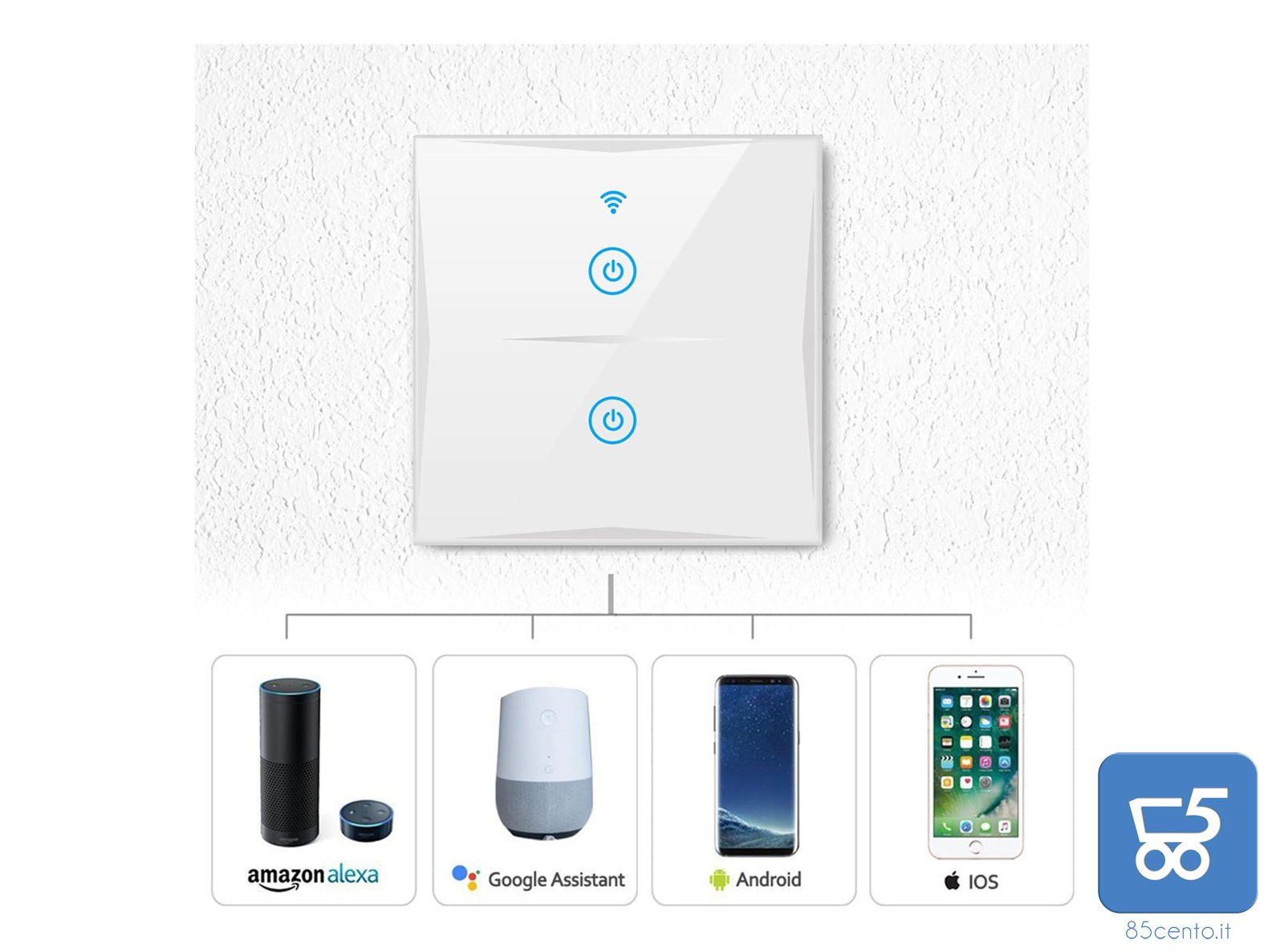 Interruttore a parete intelligente WIFI compatibile Amazon Alexa Google Home KS-601 colore bianco