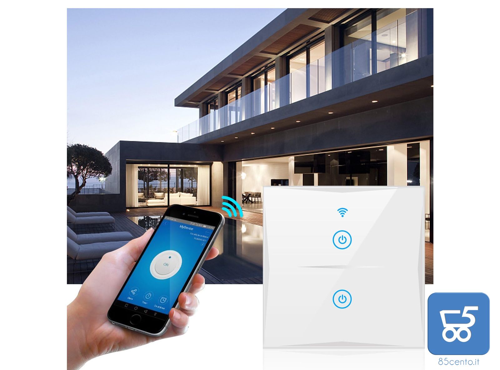 Interruttore a parete intelligente WIFI compatibile Amazon Alexa Google Home KS-601 colore bianco