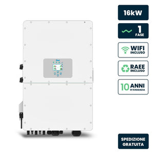 Inverter Fotovoltaico Monofase, Ibrido On-Grid/Off-Grid, Certificato CEI 0-21, Schermo LCD Touch a Colori, Smart Meter Integrato, WiFi e TA Inclusi, Garanzia 10 Anni, IP65 (16KW)