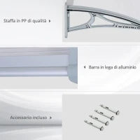 Pensilina da Esterno 140x70x21 cm in Plastica e Alluminio per Balconi, Porte e Finestre, Grigio