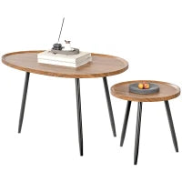 Set 2 Tavolini da Salotto Sovrapponibili in Legno e Metallo, Colore Legno Scuro