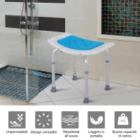 Sgabello per Doccia da Bagno in Lega di Alluminio e Plastica Antiscivolo, Altezza Regolabile 6 Livelli 39-52cm