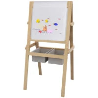 Lavagna per Bambini con Cavalletto 3 in 1 e Cestini, Età 3-6 anni, 58x50.5x109cm, Color legno