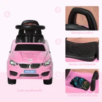 Macchinina per Bambini Cavalcabile con Volante, Fari e Musiche Integrate, Macchina per Bambini in PP e Metallo, 63.5x28x36 cm, Rosa