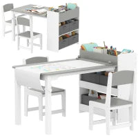 Set Tavolo e Sedie per Bambini con 2 Sedie e Tavolino Contenitore, in Legno e Tessuto non Tessuto, Grigio e Bianco