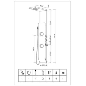 Colonna doccia tec alluminio bianco nero getti idro arredamento h150xl22 *** confezione 1
