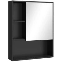 kleankin Armadietto Bagno con Specchio, Ripiani e Scaffale Regolabile, Montaggio a Parete, 60x15x76cm, Nero