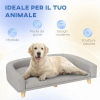 Divano per Cani di Taglia Grande con Cuscino Sfoderabile, in Poliestere e Legno, 98x67x25 cm, Grigio