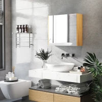 kleankin Armadietto Specchiera Bagno a 3 Ante con Mensole Regolabili, 68x22x60cm, Bianco