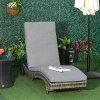 Lettino da Giardino in Polyrattan con Cuscino Schienale Regolabile in 5 Posizioni Lettino da Giardino in Rattan Mobili da Giardino Forma a S in Metallo Grigio 207 x 70 x 70 cm