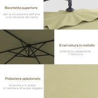 Ombrellone da Giardino Decentrato con Base a Croce e Apertura a Manovella, 294x193cm, Beige