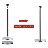 Outsunny Transenne Elimina Separacode Paletti di Delimitazione con Corde Rosso Acciaio Inox Ф32 x 95CM Argento