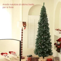 Albero di Natale Innevato Alto 225 cm con 980 Rami, Pigne e Base in Acciaio