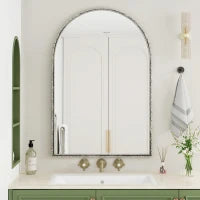 Specchio da parete ad arco con cornice in ferro, specchio da trucco per bagno, 61x2,5x91 cm, Argento
