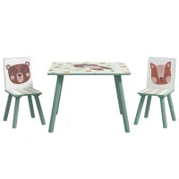 Set Tavolo e Sedie 3 Pezzi per Bambini 3-8 Anni in MDF e Legno di Pino, Verde