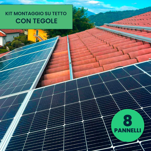 Italia Kit Struttura in Alluminio per montaggio 8 Pannelli Fotovoltaici 35mm per installazione su Tetto con Tegole KST-8T
