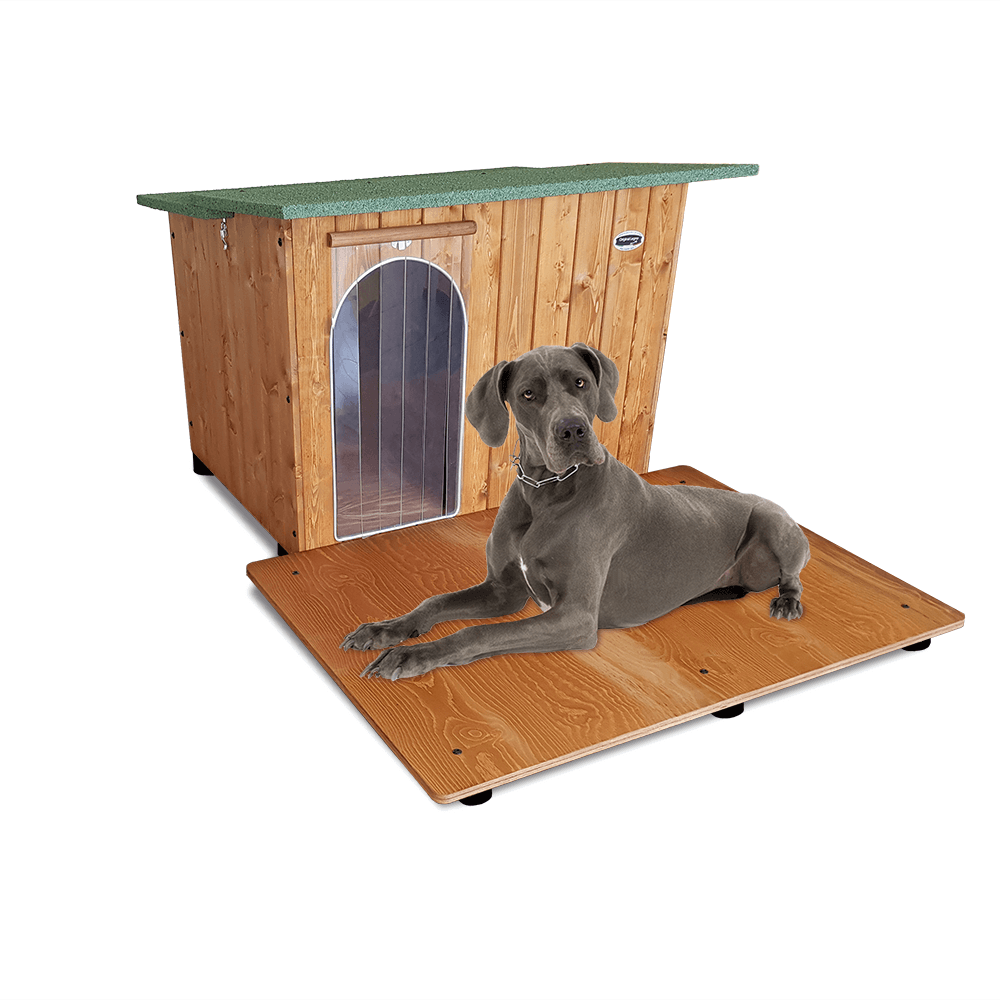 CUCCIA IN LEGNO PER CANI DA ESTERNO MODELLO ITALY CON DAVANZALE E-ALANO CON "TENDINA OMAGGIO" L.122 x P.160 x H.86