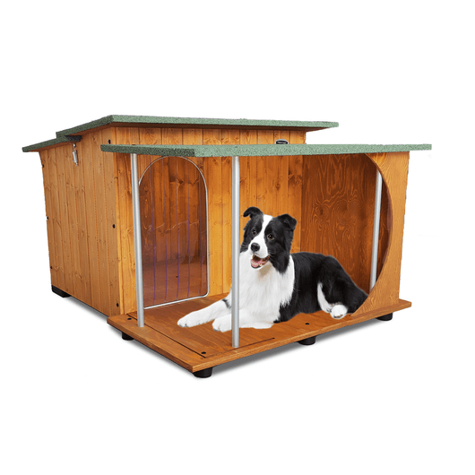 CUCCIA IN LEGNO PER CANI DA ESTERNO MODELLO ITALY CON VERANDA B-BARBONCINO CON "TENDINA OMAGGIO" L.73 x P.83 x H.51