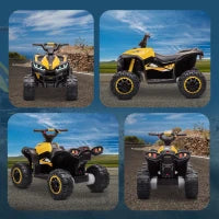 Quad Elettrico per Bambini 12V, 2 Velocità, Ruote Larghe con Clacson e Fari LED, Età 3-5 Anni, Giallo
