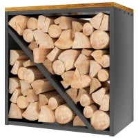 Portalegna 2-in-1 da interno rialzato con divisore metallo, 58 x 36 x 60 cm Nero