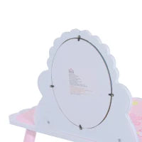 Toeletta per Bambini con Sgabello in Legno, Tavolo Trucco con Specchio Moderno e Cassetto, 59L x 39P x 77A cm, Rosa