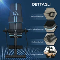 Panca Multifunzione Pieghevole con Schienale Regolabile a 7 Livelli, Leg Extension, Cuscinetto ed Elastici, Blu