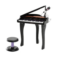 Pianoforte Elettrico Giocattolo Strumento Musicale per Bambini con 37 Tasti Microfono e Sgabello 48x39x69cm Nero