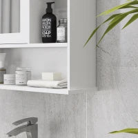 kleankin Armadio Murale Bagno Armadietto a Specchio Toilette 1 Anta Vano + Mensole Laterali MDF Bianco