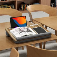 Supporto per Laptop da 15.6" con Tappetino Mouse e Poggia Polsi, Slot per Tablet e Smartphone, Rovere