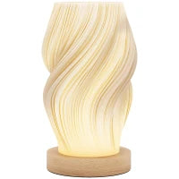 Lampada da Tavolo Ondulata a 3 Colori con presa USB, in ABS e Caucciù, Ø12x20 cm, Bianco e color Legno