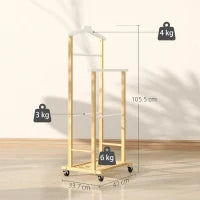 Servomuto in bambù con ruote, Aste per pantaloni e ripiano inferiore per scarpe, Legno Naturale e Bianco