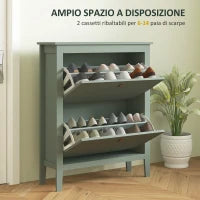 Scarpiera Slim 2 Cassetti per 14 Paia di Scarpe Taglia EU44 e Ripiani Regolabili, 80x24x95.5cm, Verde