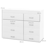 Mobile con Cassetti Cassettiera in Legno per Camera, Cucina, Bagno 90×35×73cm Bianca