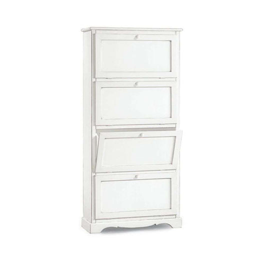 Scarpiera 4 porte capacità 28 paio di scarpe arte povera in legno massello e mdf con rifinitura in bianco 79X30X170 H