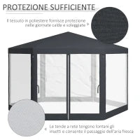 Gazebo da Giardino Esagonale con Doppio Ingresso, in Metallo e Poliestere, 3.94x3.94x2.5 m, Grigio