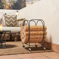 Portalegna Metallico per Camino con Ruote, per Interno ed Esterno 51x30x60 cm Nero