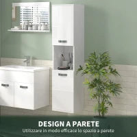 kleankin Mobile Bagno in Legno a Parete con 2 Armadietti, 2 Ripiani e Scaffale Aperto, 30x30x131.5 cm, Bianco