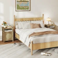 Set di 2 comodini stretti con vano aperto e finitura in vimini, 40 x 35 x 55 cm Marrone