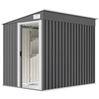 Capanno Attrezzi in Metallo 1.5x2m con Base, Porta Scorrevole e Tetto Inclinato, Grigio Scuro