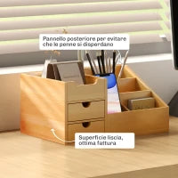 Organizer da Scrivania in Bambù con 2 Cassetti e 7 Scomparti Portaoggetti, 33x20.5x15.5 cm