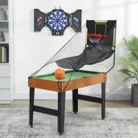 Tavolo multigioco 5-in-1, 53 accessori, funzione calcio balilla, hockey da tavolo, ping-pong, biliardo e basket, Noce