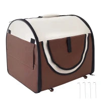 Trasportino Gabbia da Trasporto per Cani Gatti e Animali Domestici Pieghevole, 61x46x51cm, Caffè