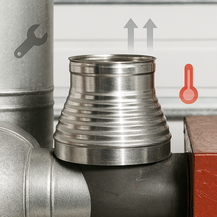 Aumento canna fumaria acciaio inox mono parete sp. 0,5 mm finitura ba lucida *** misura Ø 300/350 mm, confezione 1