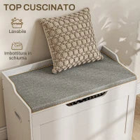 Panca Contenitore da 103L Multifunzione in Legno con Cuscino in Tessuto, 75x40x56cm, Bianco
