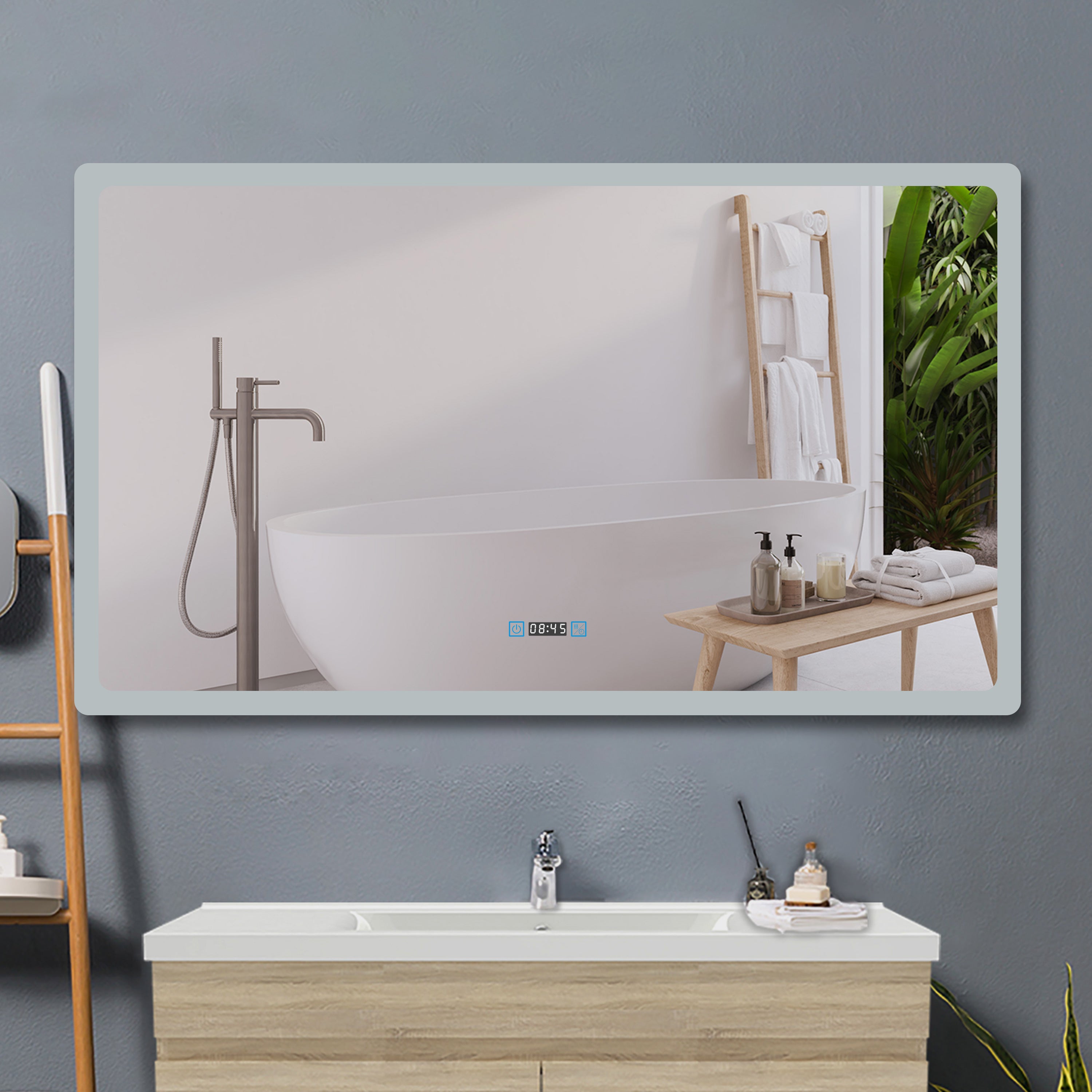 AICA IT Specchio Da Bagno Rettangolare Da 120x70cm con LED, Antiappannamento, 3 Temperature Colore