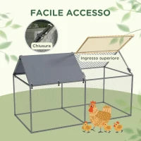 Gabbia per Animali in Acciaio con Tetto in Tessuto Oxford e Picchetti, 198x100x120 cm, Verde e Argento